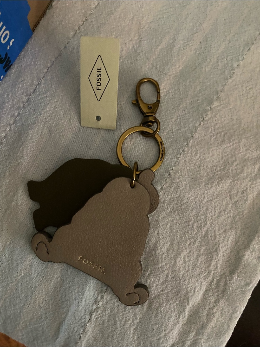 Fossil Two-Tone Bear Keychain in Olive Green and Taupe NWTS - Picture 3 of 3